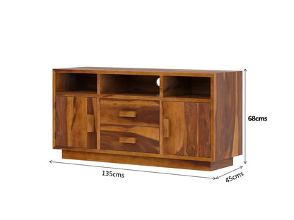 aura solid wood tv console in natural finish