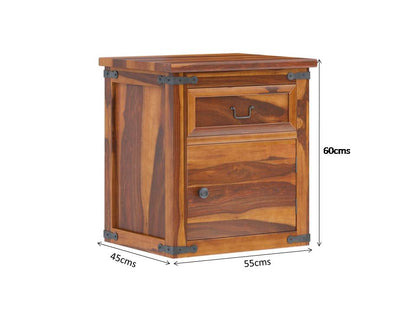 floral solid wood bedside table in natural finish