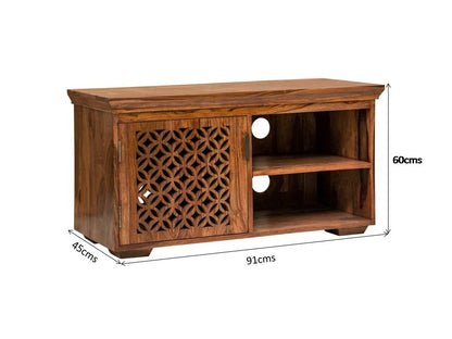 camellia solid wood tv unit in natural finish