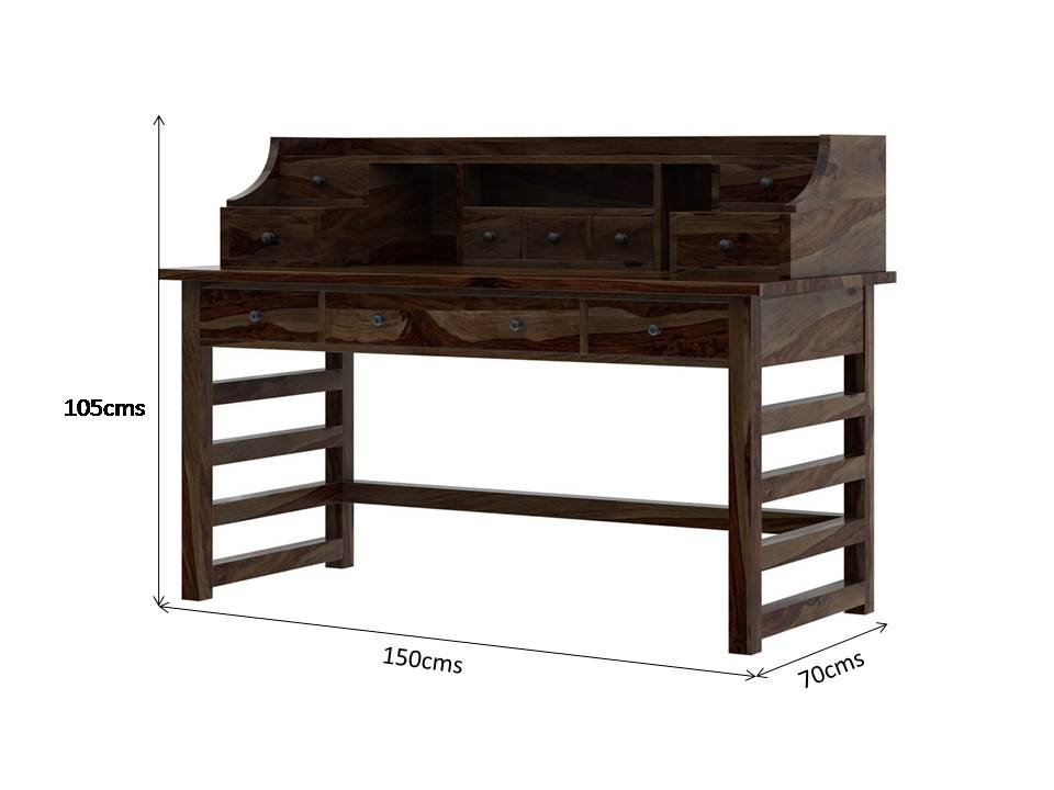 everest solid wood writing desk with hutch in walnut finish