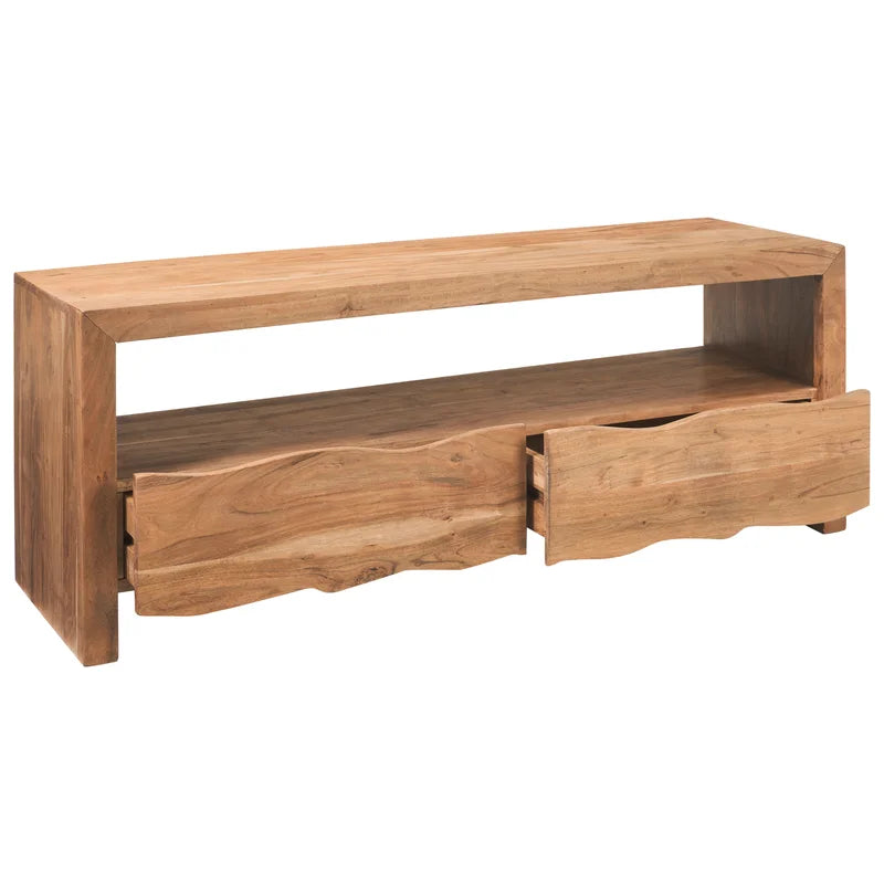 live edge solid wood tv Console in stone finish