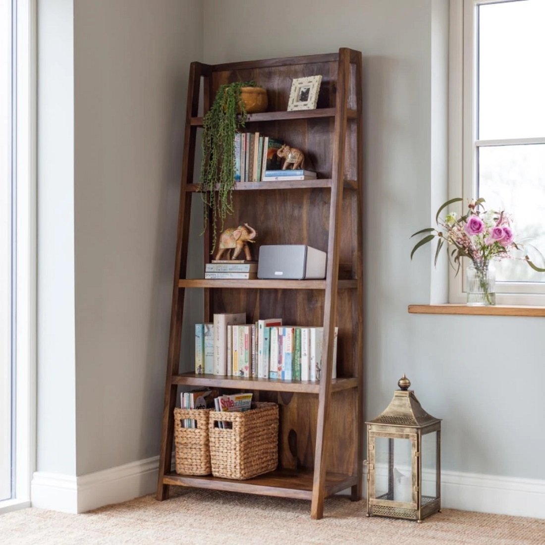 Kinara solid wood book shelve in stone finish