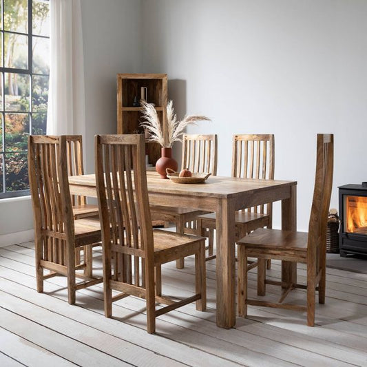 Satara Solid Wood Dining Table In Natural Finish