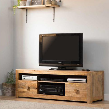 dakota light solid wood tv unit in stone finish