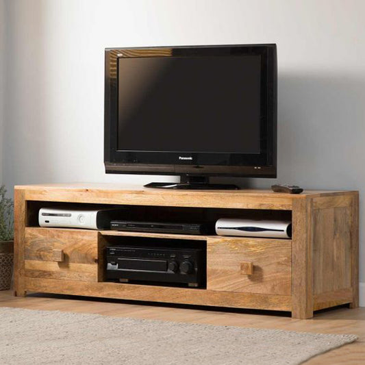 dakota light solid wood tv unit in stone finish