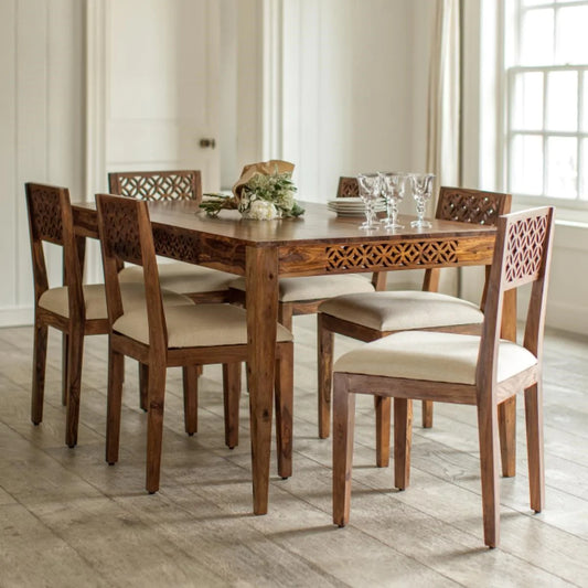 Octane Solid Wood Dining Table Set With 6 Chairs In Natural Finish