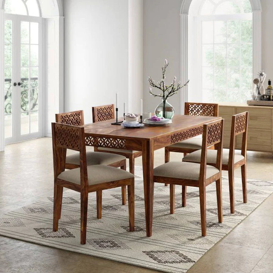 Octane Solid Wood Dining Table Set With 6 Chairs In Natural Finish