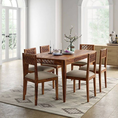 Octane Solid Wood Dining Table Set With 6 Chairs In Natural Finish