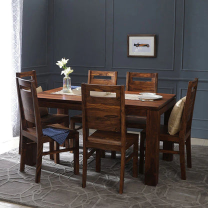 Sherlock Solid Wood Dining Table Set With 6 Chairs In Natural Finish