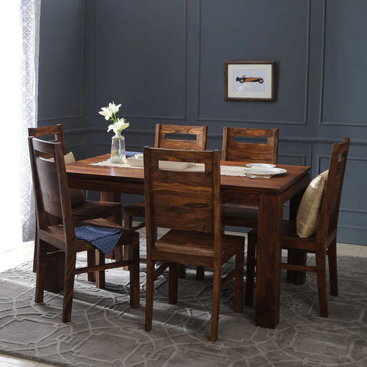 Sherlock Solid Wood Dining Table Set With 6 Chairs In Natural Finish