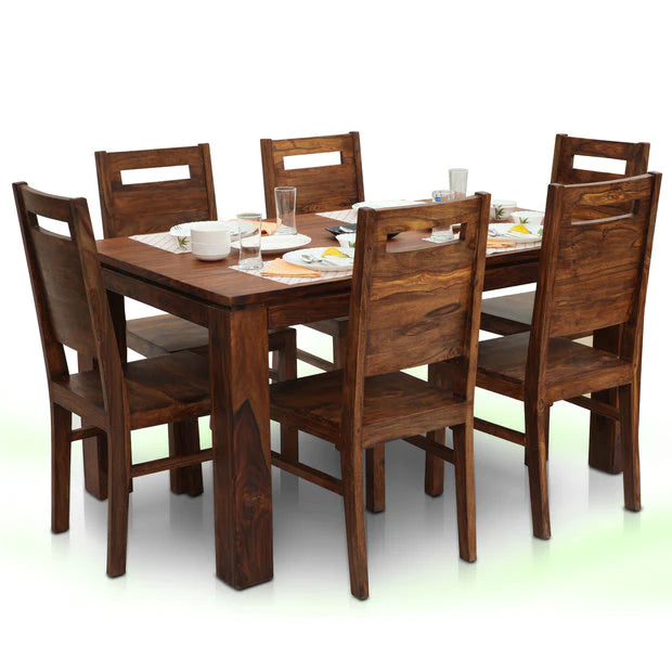 Sherlock Solid Wood Dining Table Set With 6 Chairs In Natural Finish