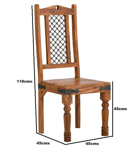 jali solid wood dining chair in natural finish