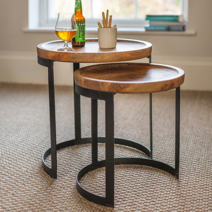 wood and metal nested tables