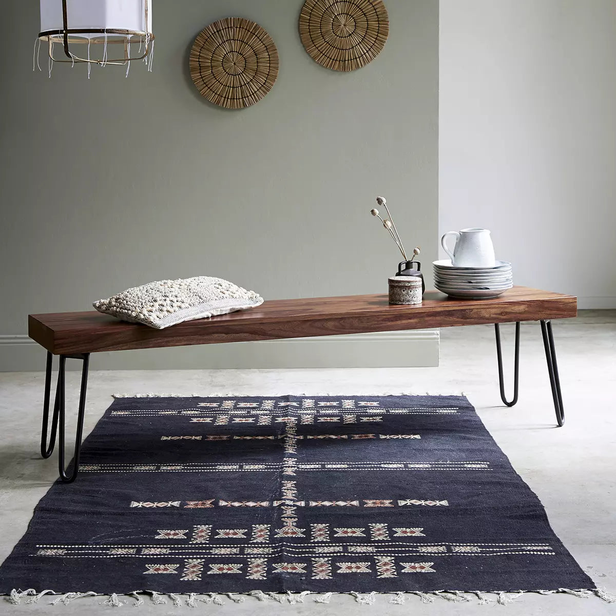 avian solid wood and metal bench