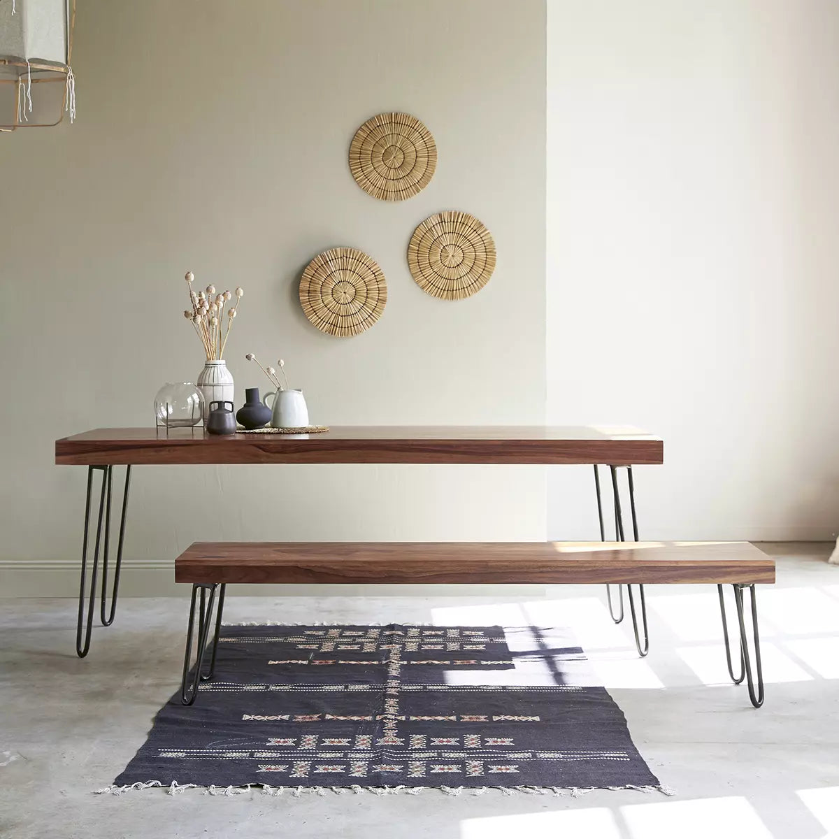avian solid wood and metal bench