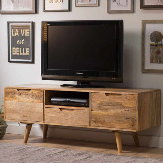 solid mango wood tv unit in stone finish