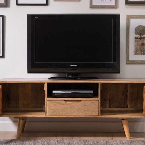 solid mango wood tv unit in stone finish