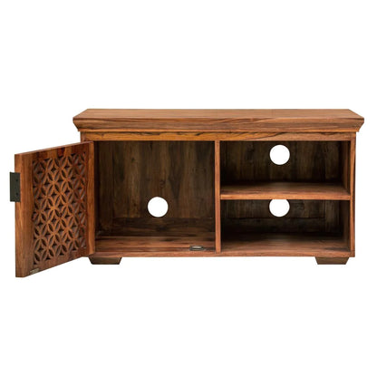 camellia solid wood tv unit in natural finish