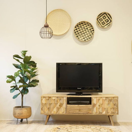 shimla solid wood tv unit in stone finish