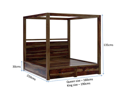 udsar solid wood poster/canopy bed in medium espresso finish with storage