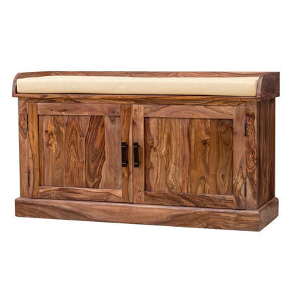 vayaka solid wood shoe rack with bench in natural finish