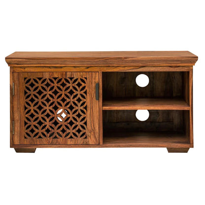 camellia solid wood tv unit in natural finish