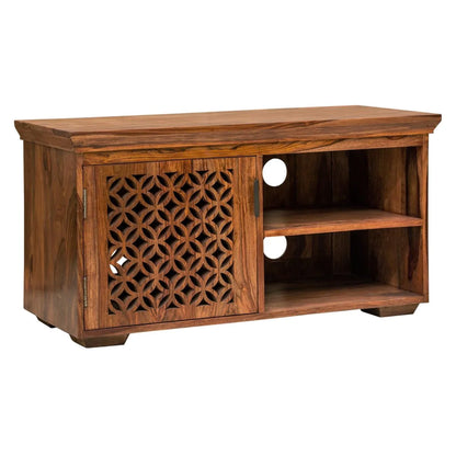 camellia solid wood tv unit in natural finish